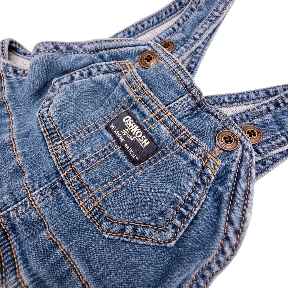 OshKosh B'gosh Denim Overalls Baby Girl 9 Month Blue‎ Jean Stretch Elastic Soft
